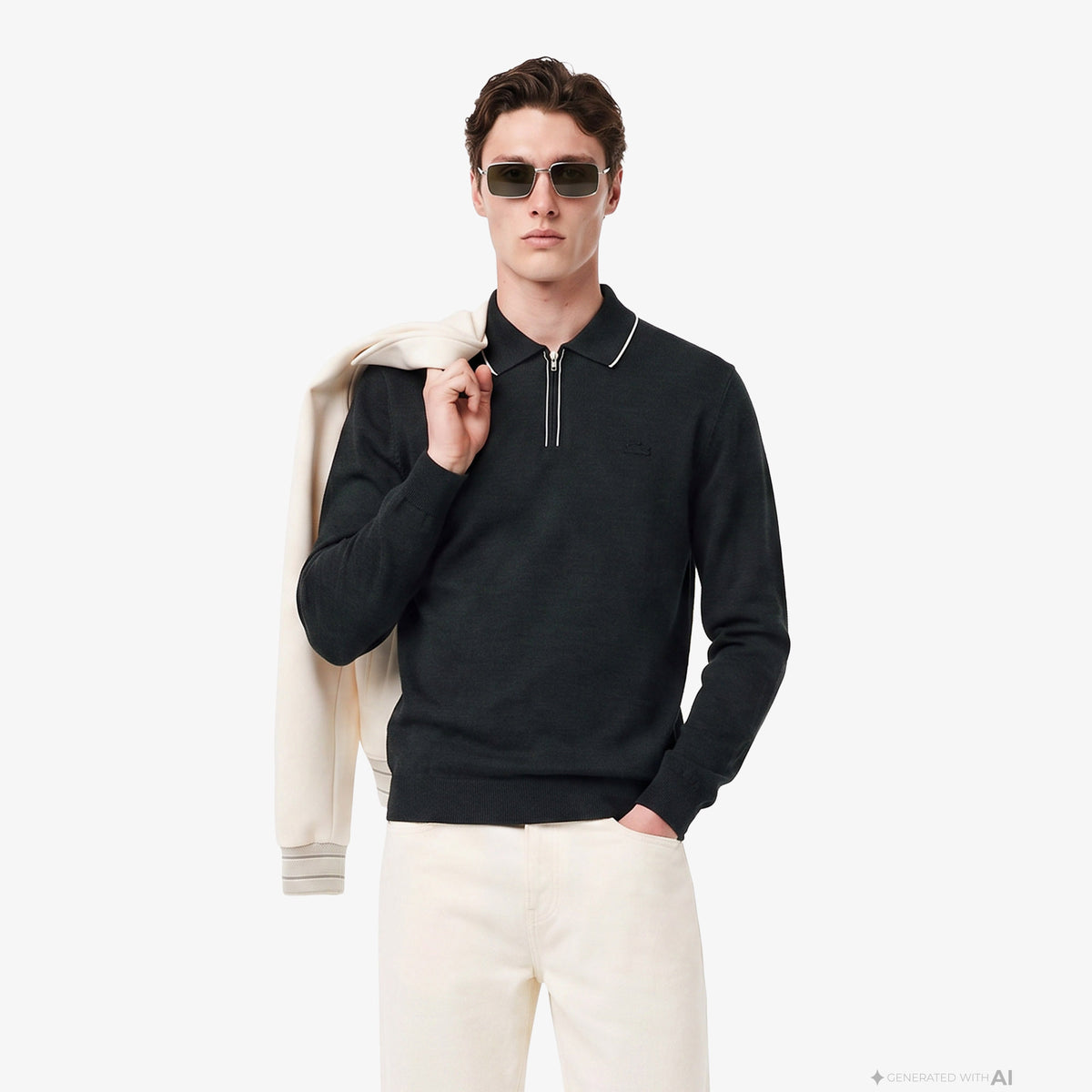 Lacoste Erkek Regular Fit Yarım Fermuarlı Yün Koyu Yeşil Kazak