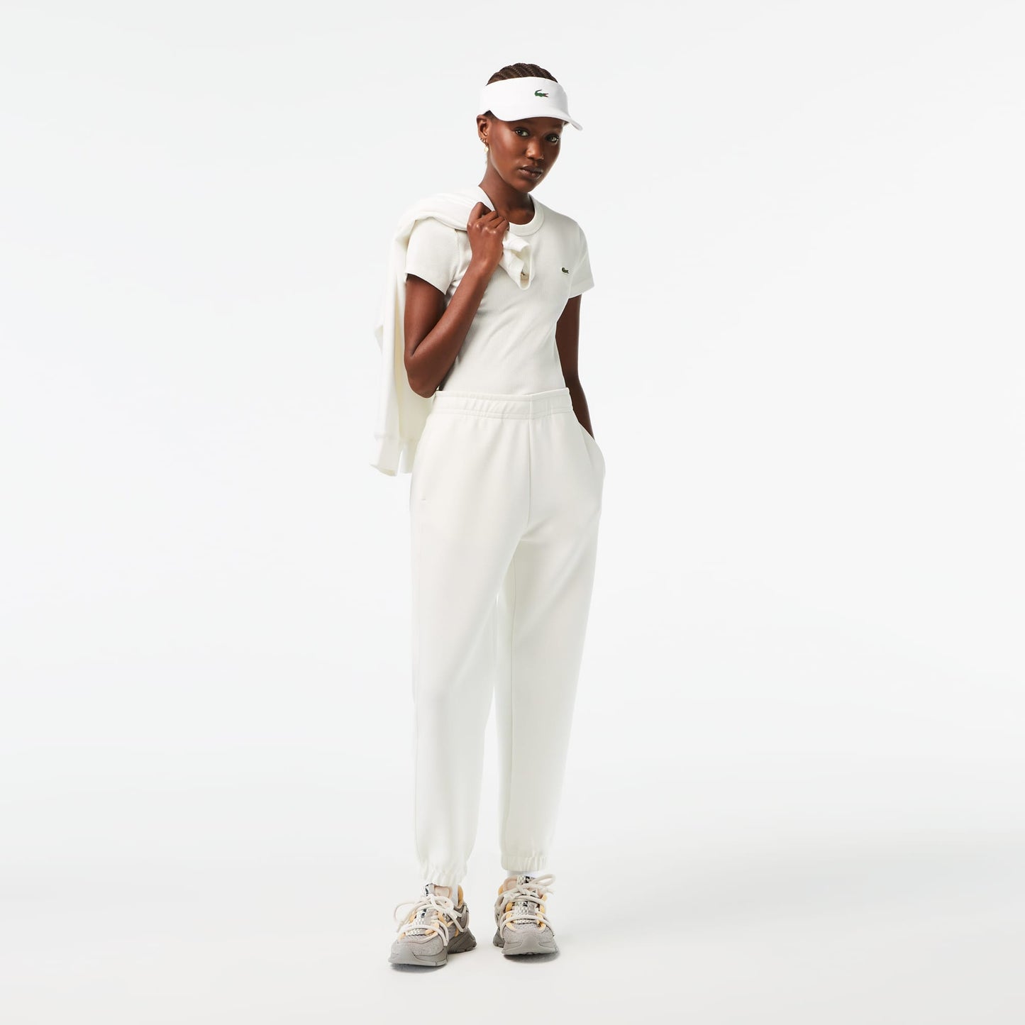 Lacoste Kadın Slim Fit Bisiklet Yaka Beyaz T-shirt