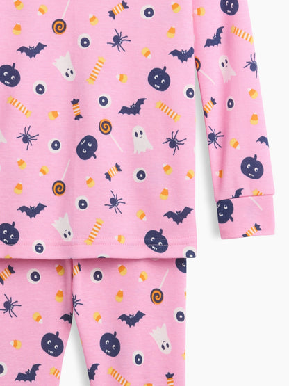Pembe Halloween Baskılı Pijama Takımı