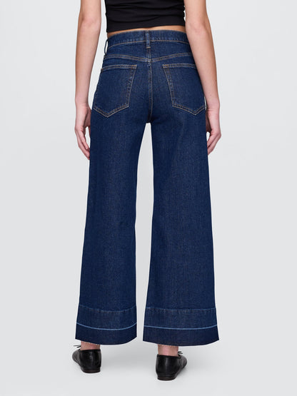 Lacivert High Stride Wide-leg Ankle Jean Pantolon