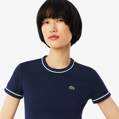 Lacoste Kadın Slim Fit Bisiklet Yaka Lacivert T-shirt