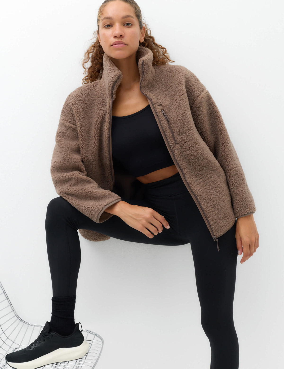Fermuarlı Uzun Peluş Polar Ceket