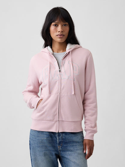 Pembe Relaxed Gap Logo Sherpa-astarlı Fermuarlı Sweatshirt