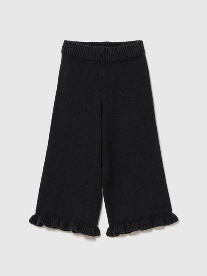 Siyah Cashsoft Fırfır Wide-leg Eşofman Altı
