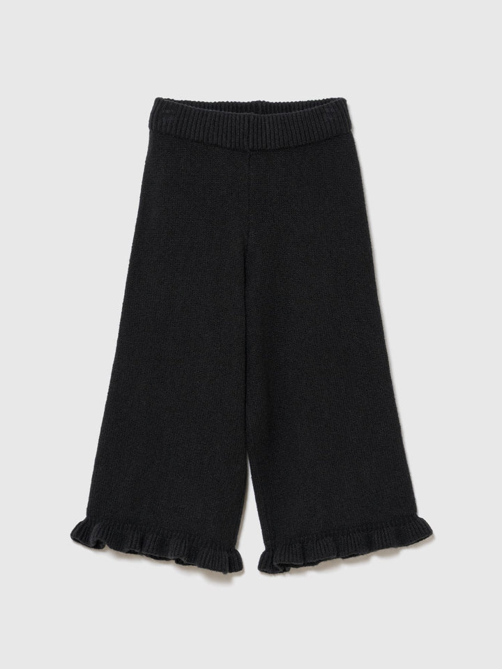 Siyah Cashsoft Fırfır Wide-leg Eşofman Altı