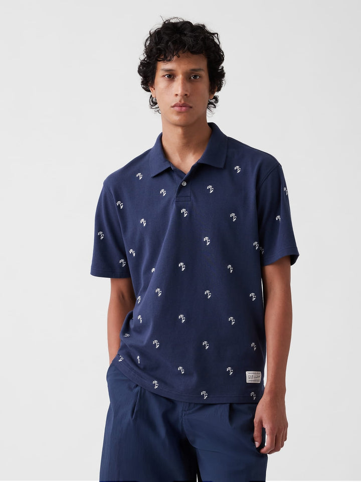 Lacivert Gap × Malbon Relaxed Logo Polo T-shirt