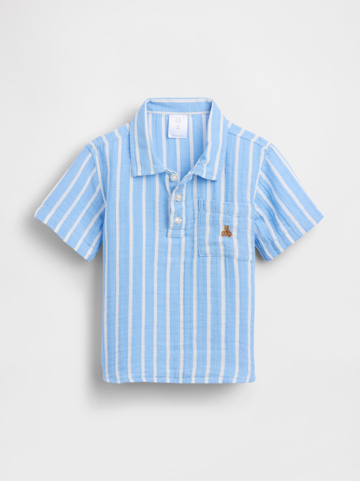 Mavi Pamuk Gauze Baskılı Polo T-shirt