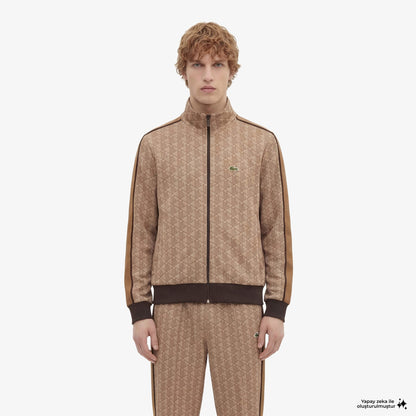 Lacoste Erkek Regular Fit Dik Yaka Monogram Kahverengi Sweatshirt