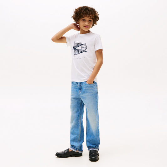 Tommy Hilfiger Textured Graphic Çocuk Beyaz T-shirt