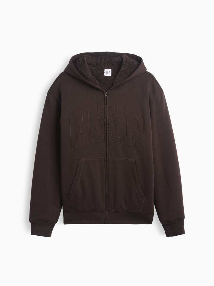 Haki Relaxed Gap Logo Sherpa Astarlı Fermuarlı Sweatshirt