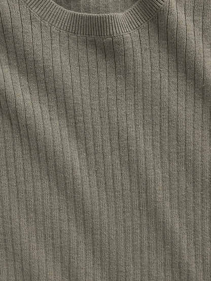 Haki Ribbed Bisiklet Yaka Triko T-shirt