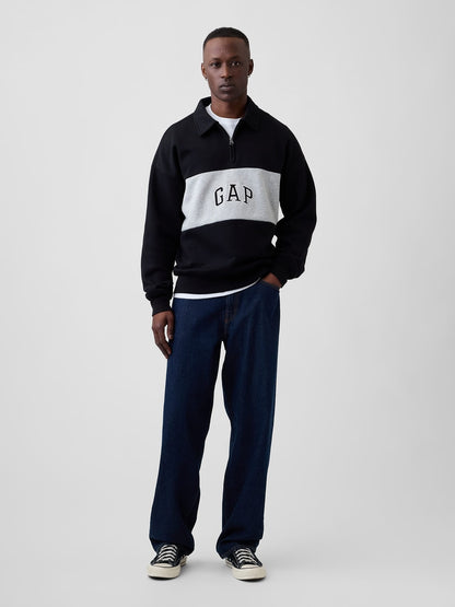 Siyah Oversized Gap Logo Yarım Fermuarlı Sweatshirt