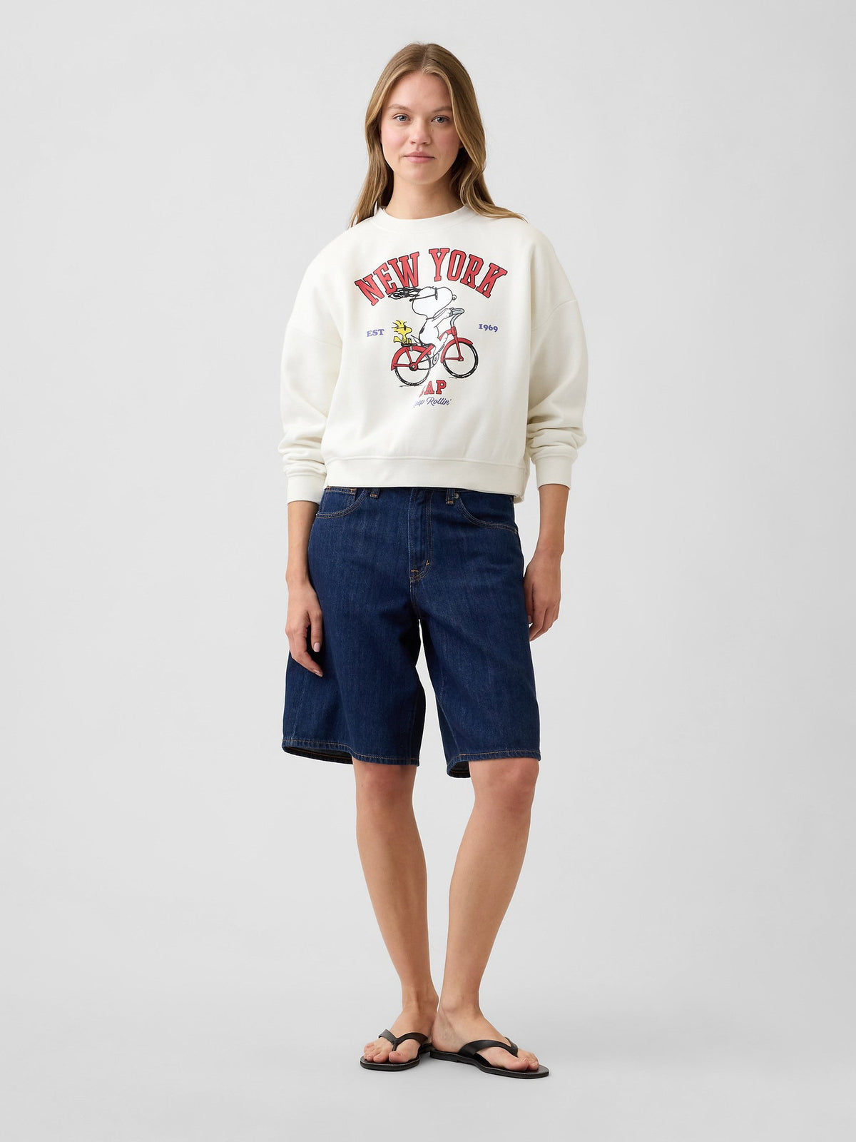 Krem Peanuts Oversized Wedge Bisiklet Yaka Sweatshirt