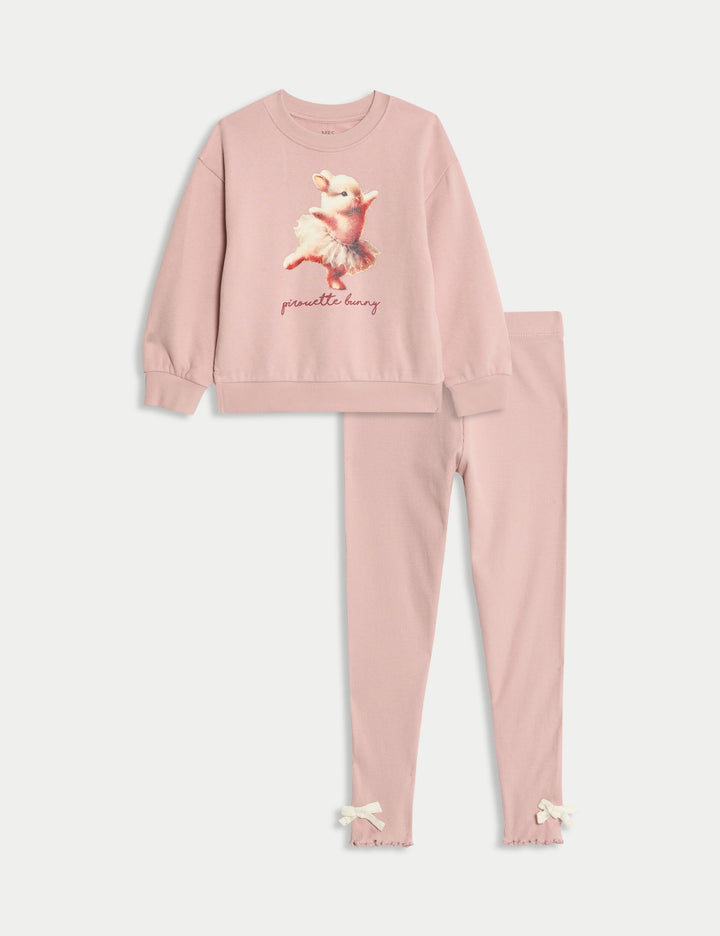 Pamuk Karışımlı Balerin Desenli Pijama Takımı (1-8 Yaş)