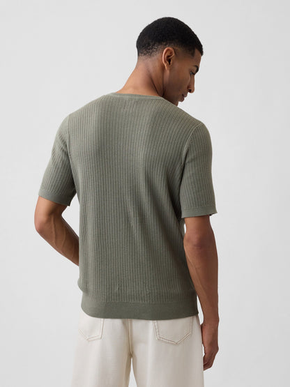Haki Ribbed Bisiklet Yaka Triko T-shirt