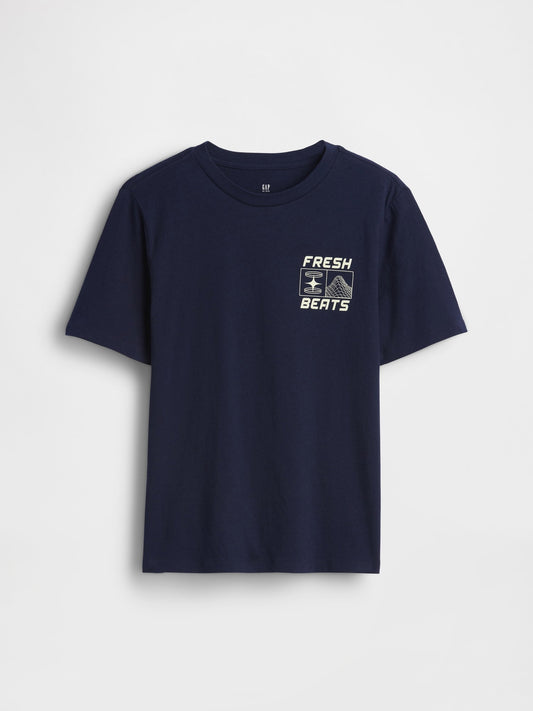 Lacivert Grafik Baskılı T-shirt
