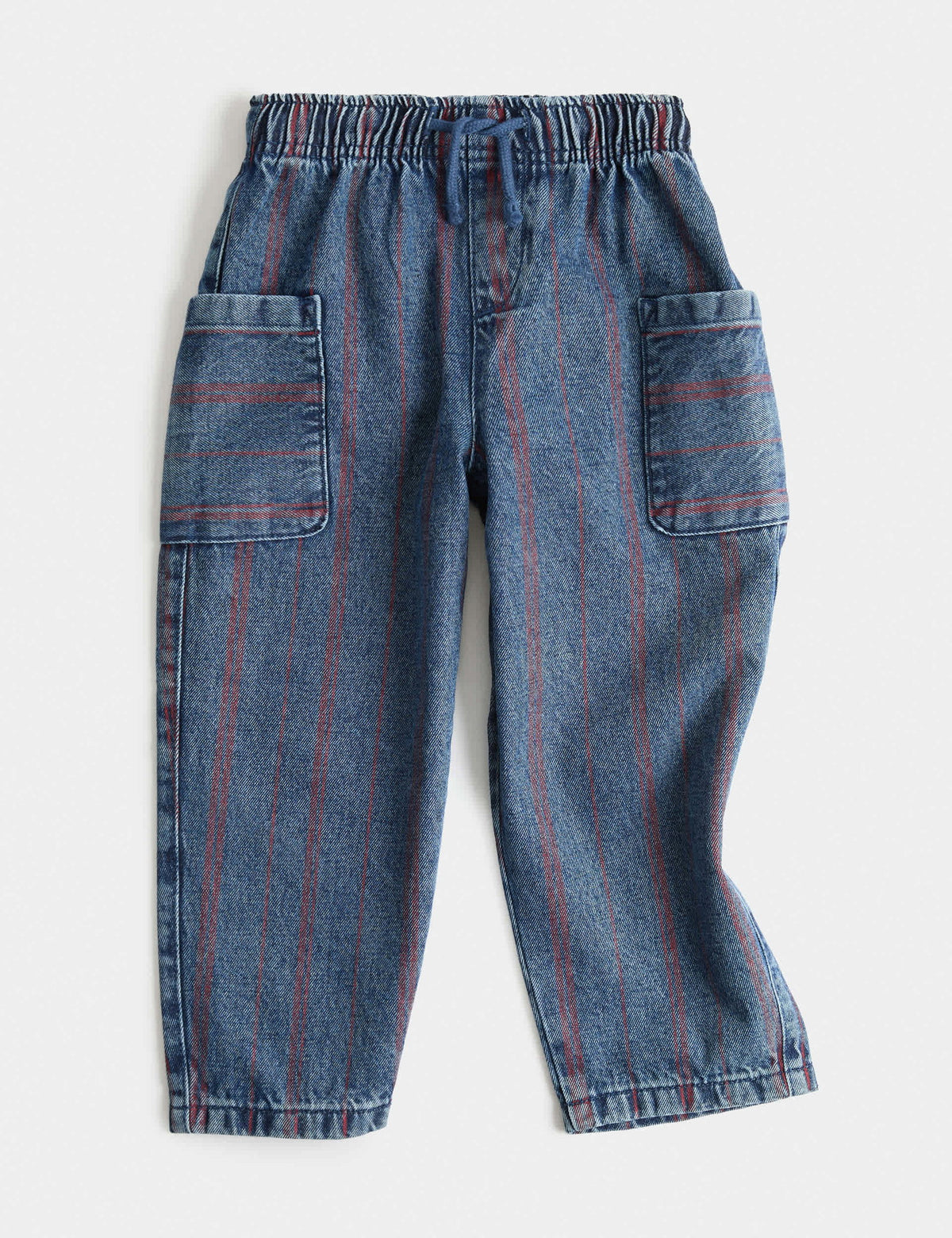 %100 Pamuklu Çizgili Jean Pantolon (2-8 Yaş)