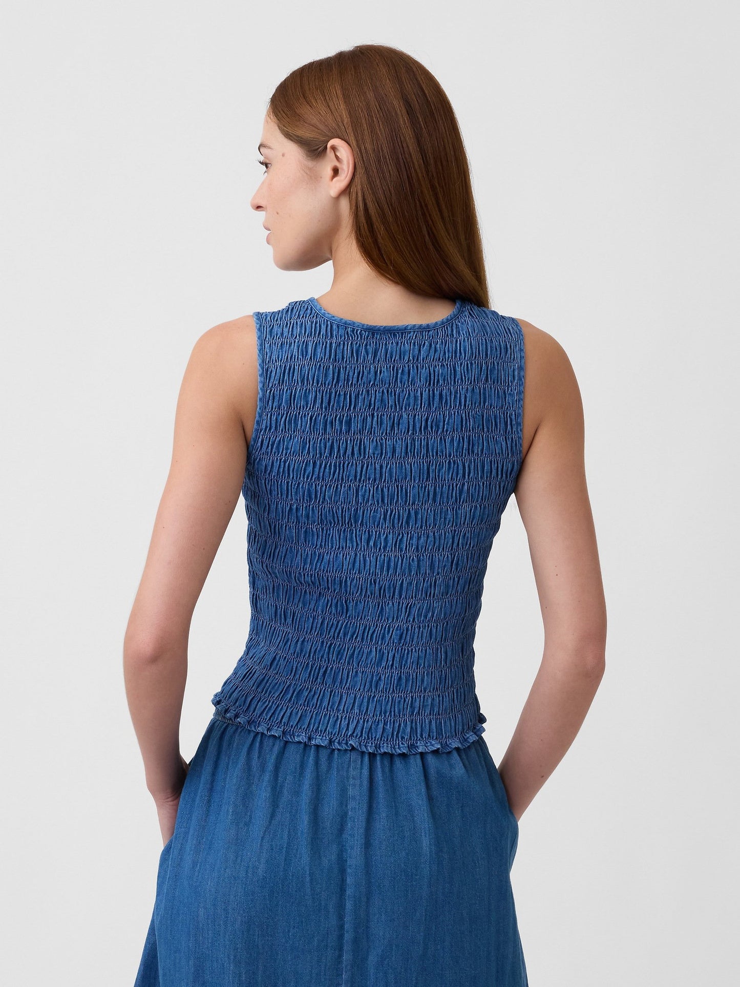 Mavi Smocked Kolsuz Boatneck Bluz