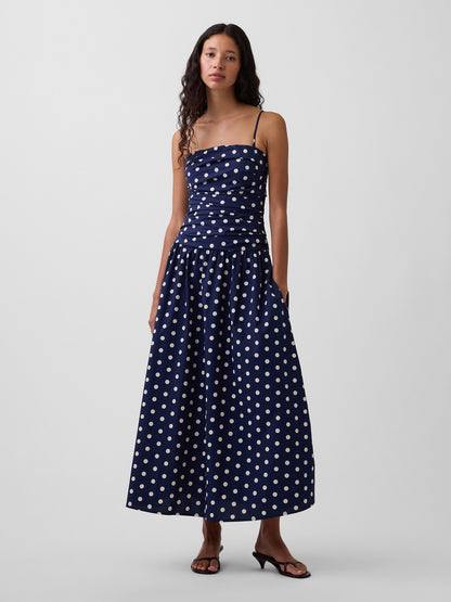 Beyaz Poplin Drop-waist Maxi Elbise