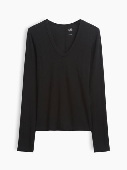 Siyah Çizgili Fitilli T-shirt