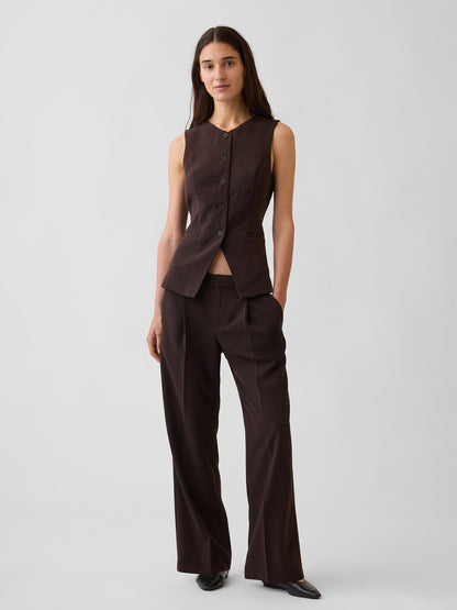 Koyu Kahverengi High-neck Longline Yelek