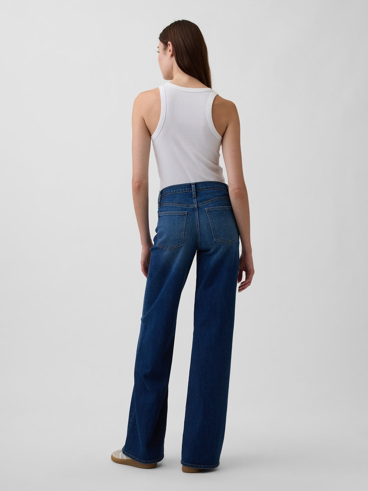 Koyu Mavi Mid Rise Wide-leg Jean Pantolon