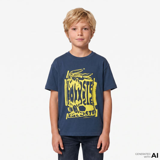 Lacoste Çocuk Bisiklet Yaka Baskılı Lacivert T-shirt