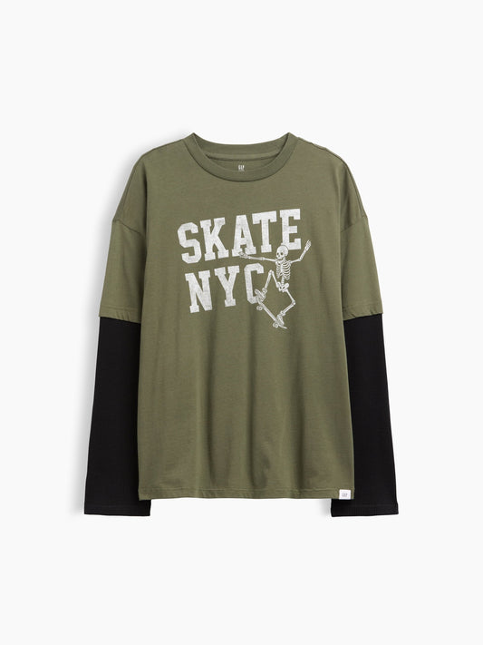 Haki Relaxed Grafik Baskılı T-shirt