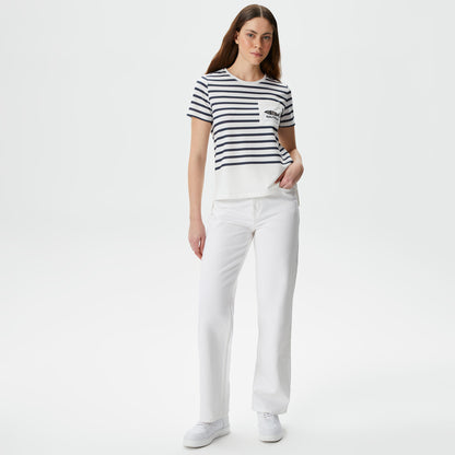 Nautica Kadın Beyaz Regular Fit Çizgili T-shirt