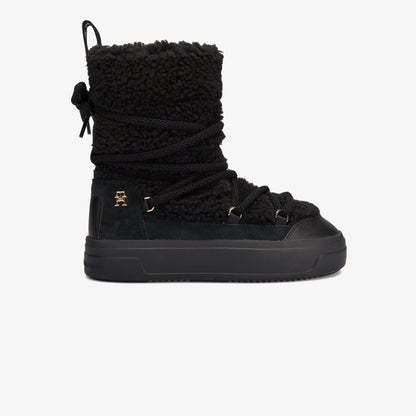 Tommy Hilfiger Lace-up Faux Shearling Kadın Siyah Bot