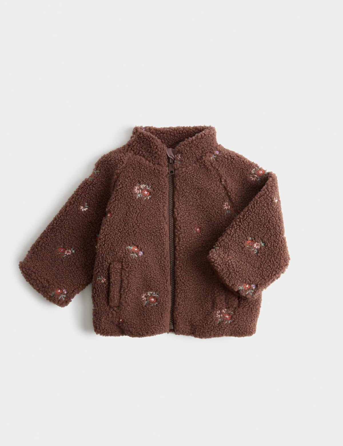 Çiçek Işlemeli Kapüşonlu Borg Ceket