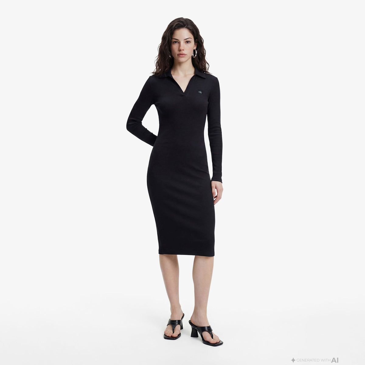 Calvin Klein Woven Label Johnny Collar Kadın Siyah Elbise