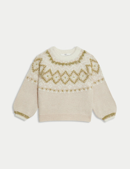 Işıltılı Fair Isle Desenli Kazak (1-8 Yaş)
