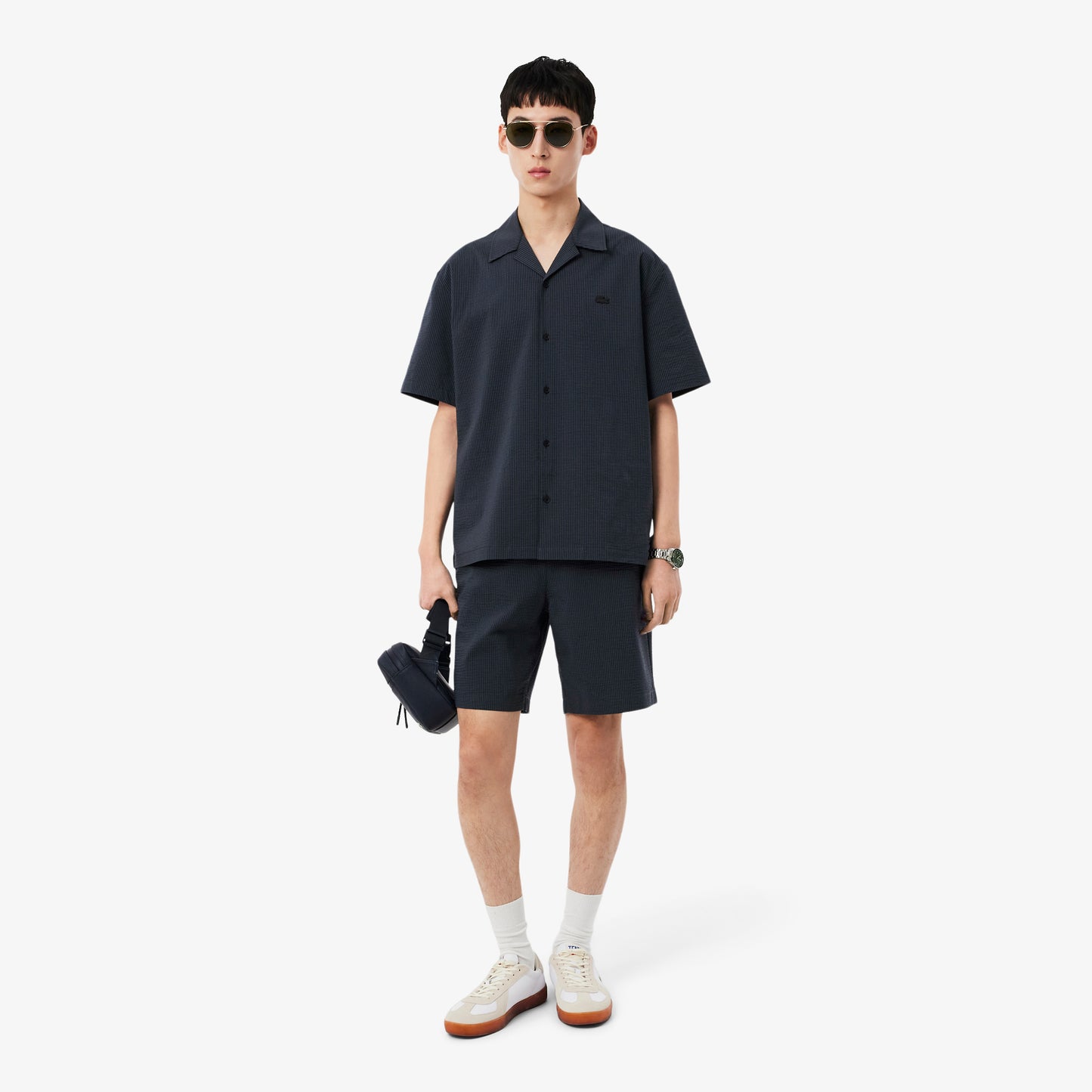 Lacoste Erkek Relaxed Fit Çizgili Siyah Şort