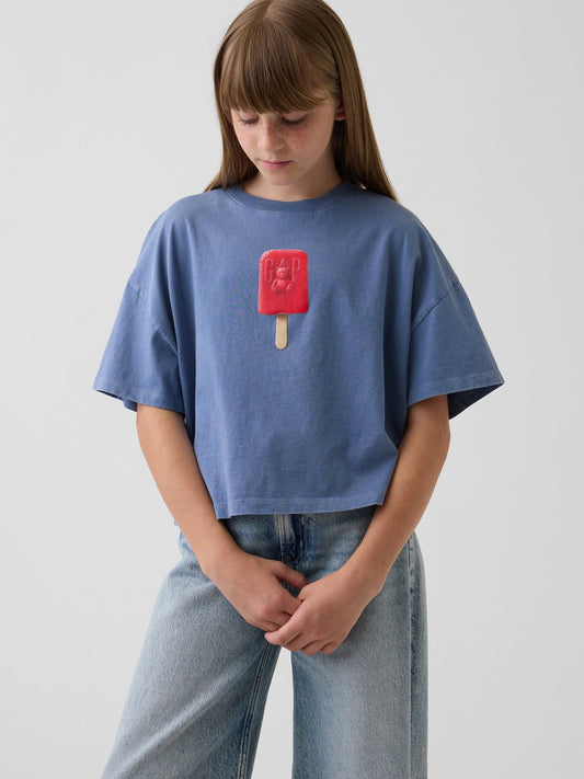 Mavi Oversized Grafik Baskılı T-shirt