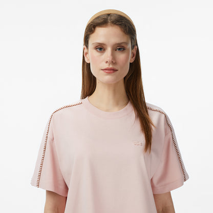 Lacoste Kadın Loose Fit Bisiklet Yaka Pembe T-shirt