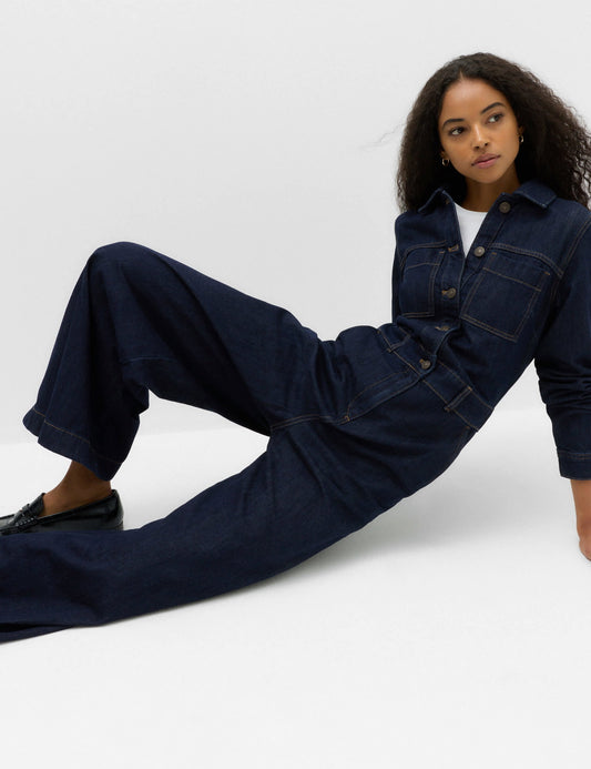 Denim Uzun Kollu Geniş Paça Tulum