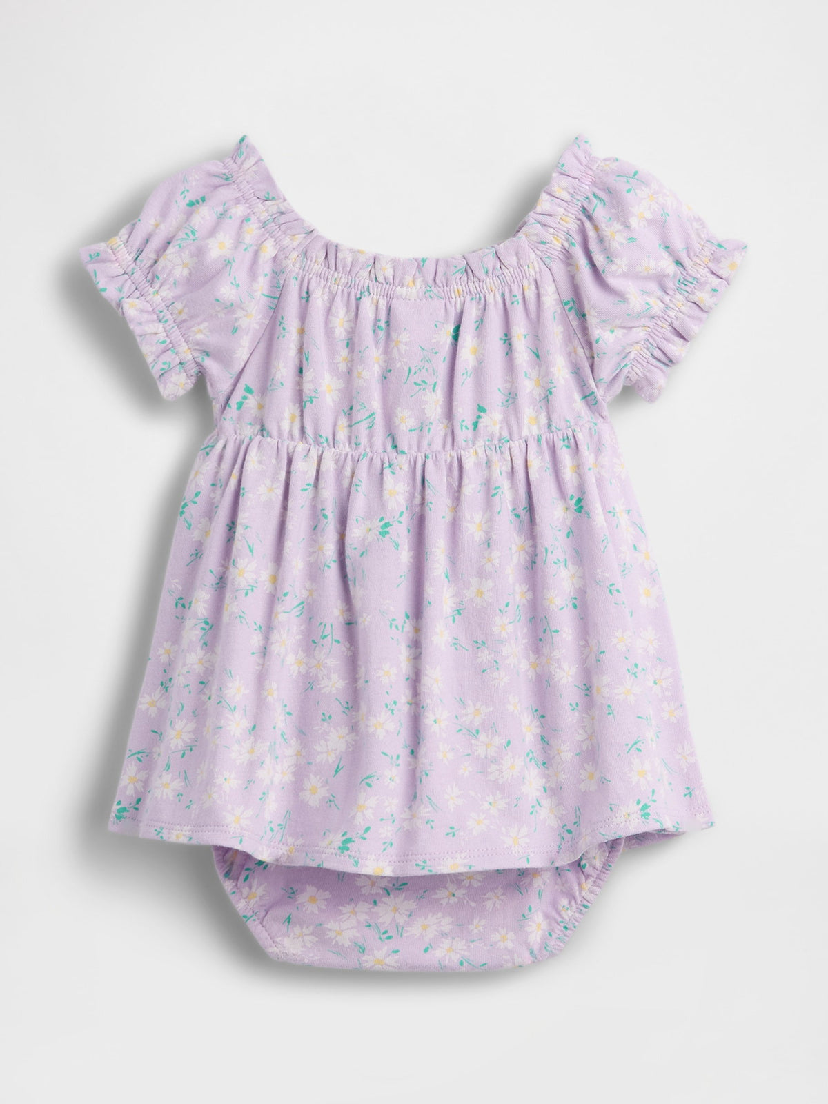 Lila Organik Pamuk Çiçekli Bodysuit Elbise