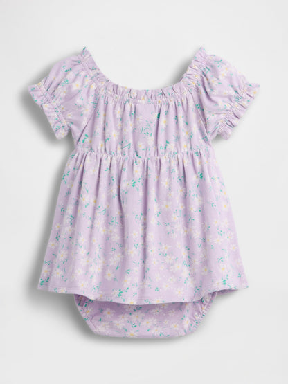 Lila Organik Pamuk Çiçekli Bodysuit Elbise