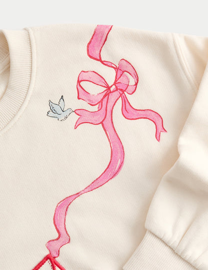 Saf Pamuk Karışımlı Zarf Detaylı Sweatshirt (2-8 Yaş)