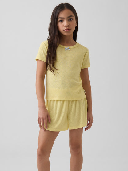 Sarı Recycled Pointelle Pijama T-shirt Üst