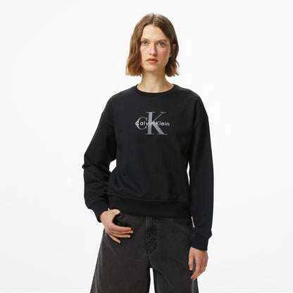 Calvin Klein Monologo French Terry Kadın Siyah Sweatshirt