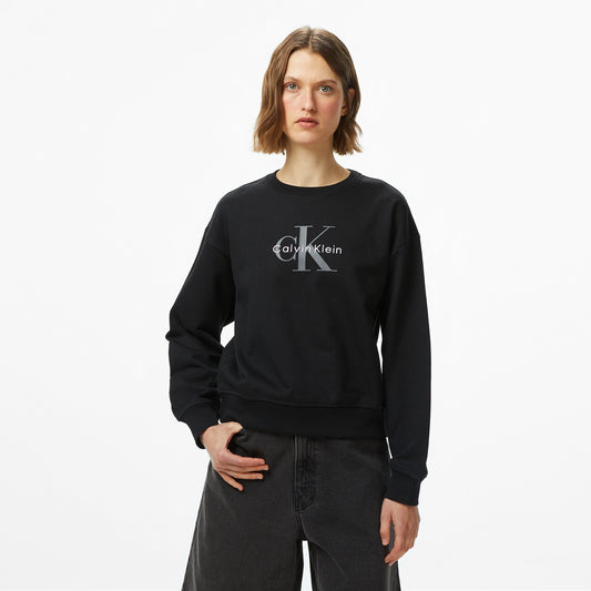 Calvin Klein Monologo French Terry Kadın Siyah Sweatshirt