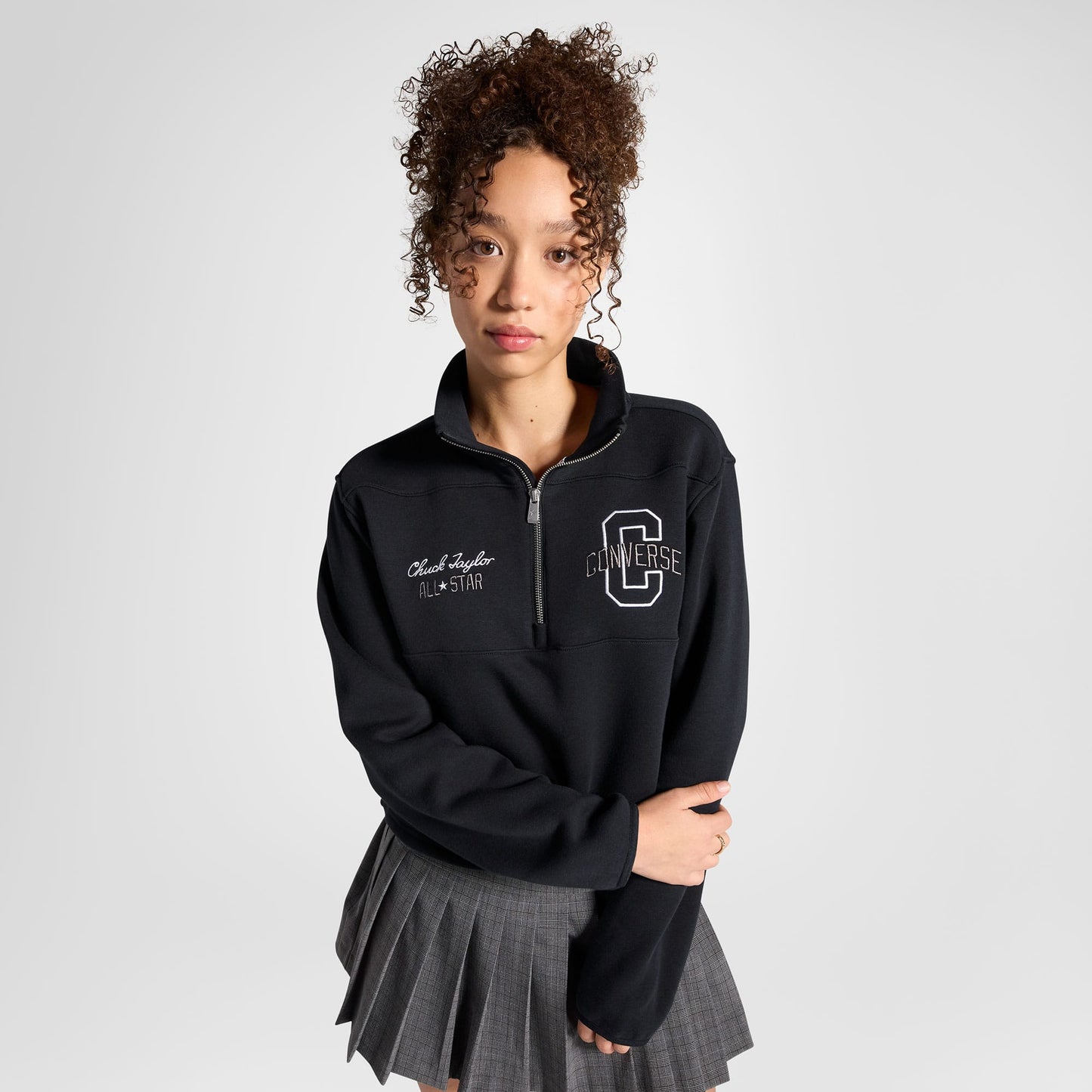 Converse Classic Kadın Yarım Fermuarlı Siyah Sweatshirt