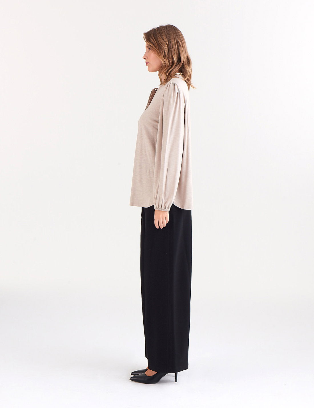 Uzun Kollu Örme Popover Bluz