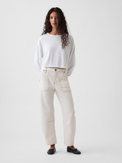 Krem Mid Rise Barrel Utility Ankle Pantolon