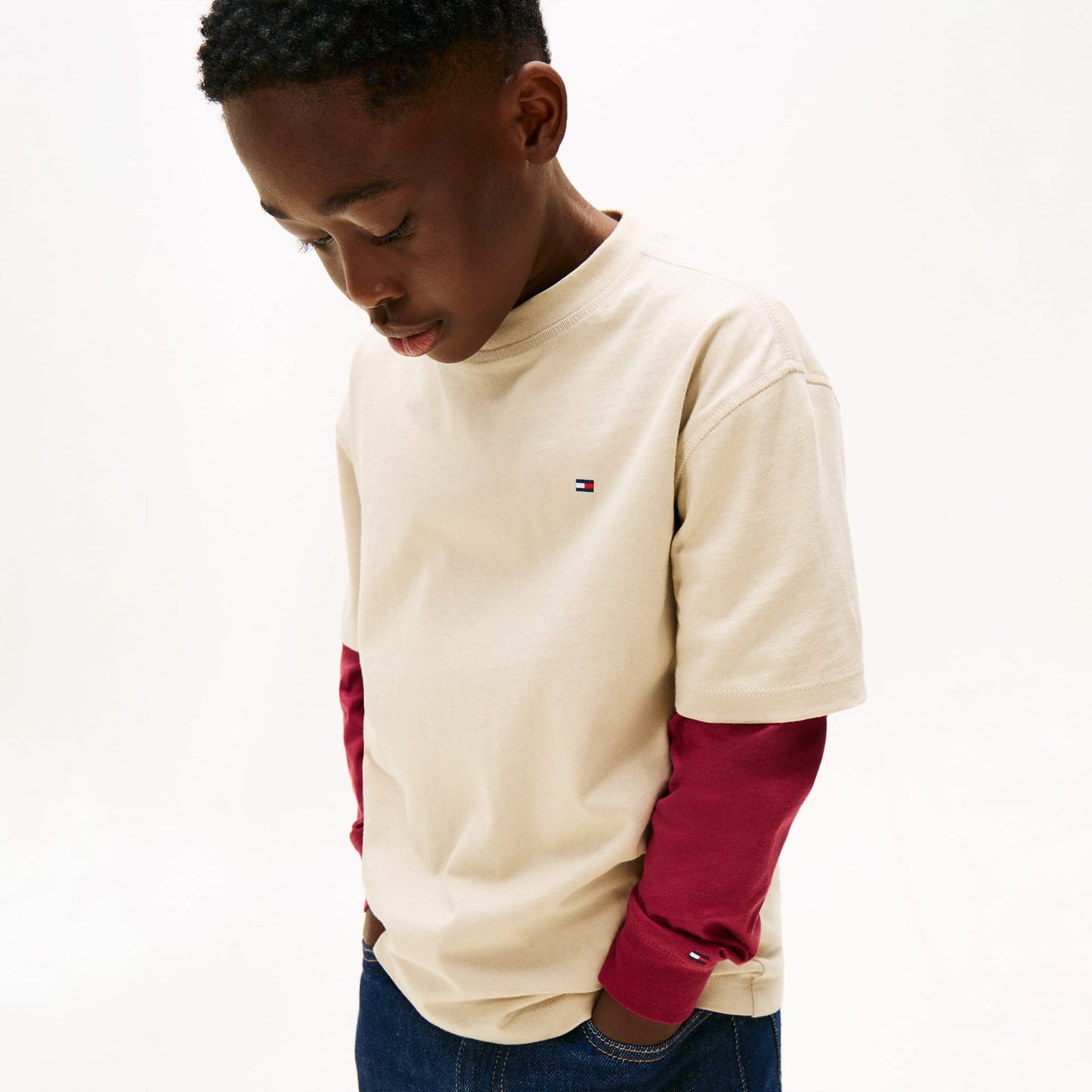 Tommy Hilfiger Washed Faded Graphic Çocuk Bej T-shirt
