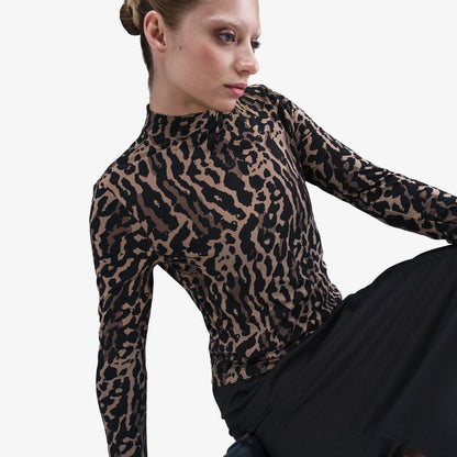 Nike Sportswear Chill Knit Leopar Desenli Kadın Kahverengi Uzun Kollu T-shirt