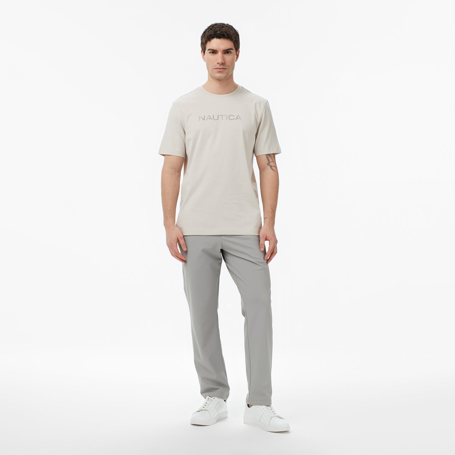 Nautica Erkek Bej Regular Fit Baskılı T-shirt