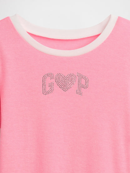 Pembe Ringer Grafik Baskılı T-shirt